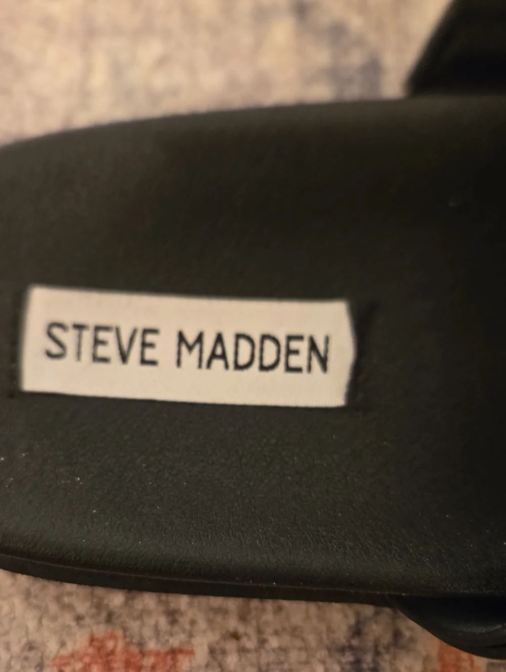 Steve Madden Leather Black Slide Sandals with Gold Buckles